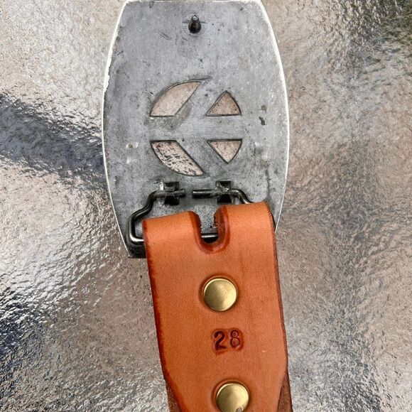 Western Style Tooled Leather Belt With Silver Peace Sign Unisex - Picture 5 of 8